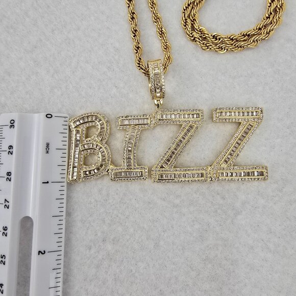 Pres "BIZZ" Custom Baguette Pendant Necklace Rope Chain Goldtone Gold Presidents - Picture 6 of 10